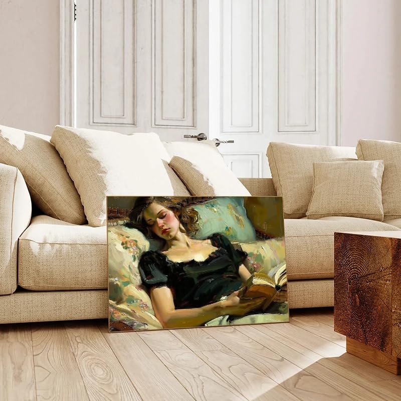 LZMASM Ritratto antico di donna che legge un libro, poster vintage di natura morta, stampe su tela dai toni tenui, decorazione da parete per camera da letto e casa (40x50 cm/senza cornice)