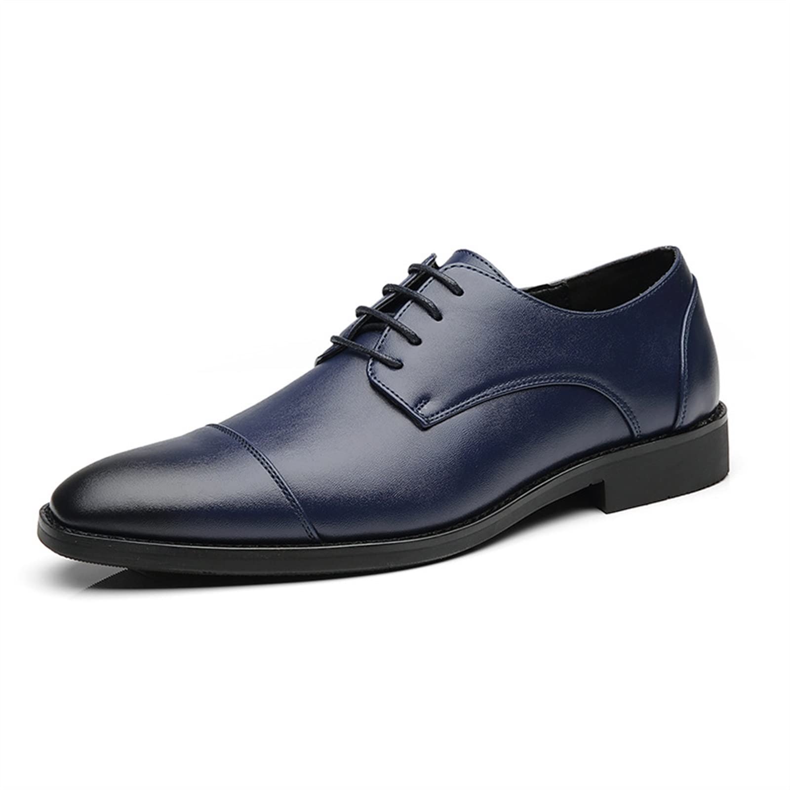 Formal Shoes for Men Lace Up cap Toe Black Burnished Toe PU Leather Low Top Block Heel Rubber Sole Prom Scarpe da Cerimonia