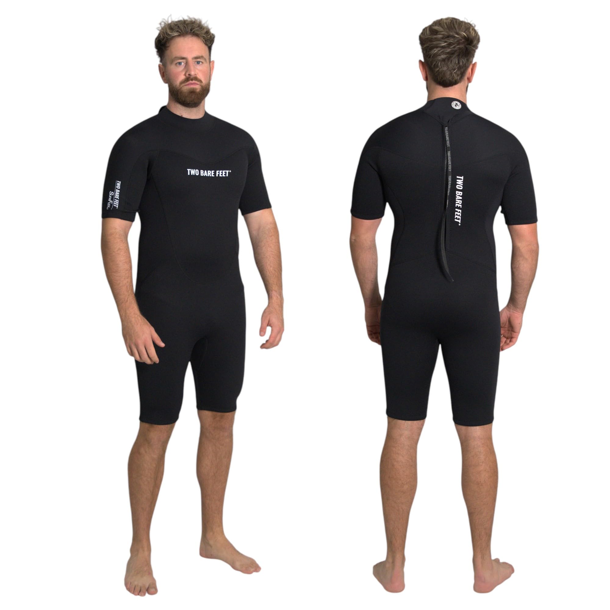 Two Bare Feet Men’s Supaflex 3/2mm Summer Shorty Wetsuit – Neoprene Surf Suit for Summer, Kayaking, Paddleboarding, Swimming & Watersports (SupaFlex Black, Large)