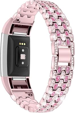 Bling Strap Compatible For Fitbit Charge 2 Strap, Women Men Stainless Steel Rhinestone Replacement Charge 2 Band Wrist Strap Metal Bracelet Wristband for Fitbit Charge 2 HR Fitness Tracker