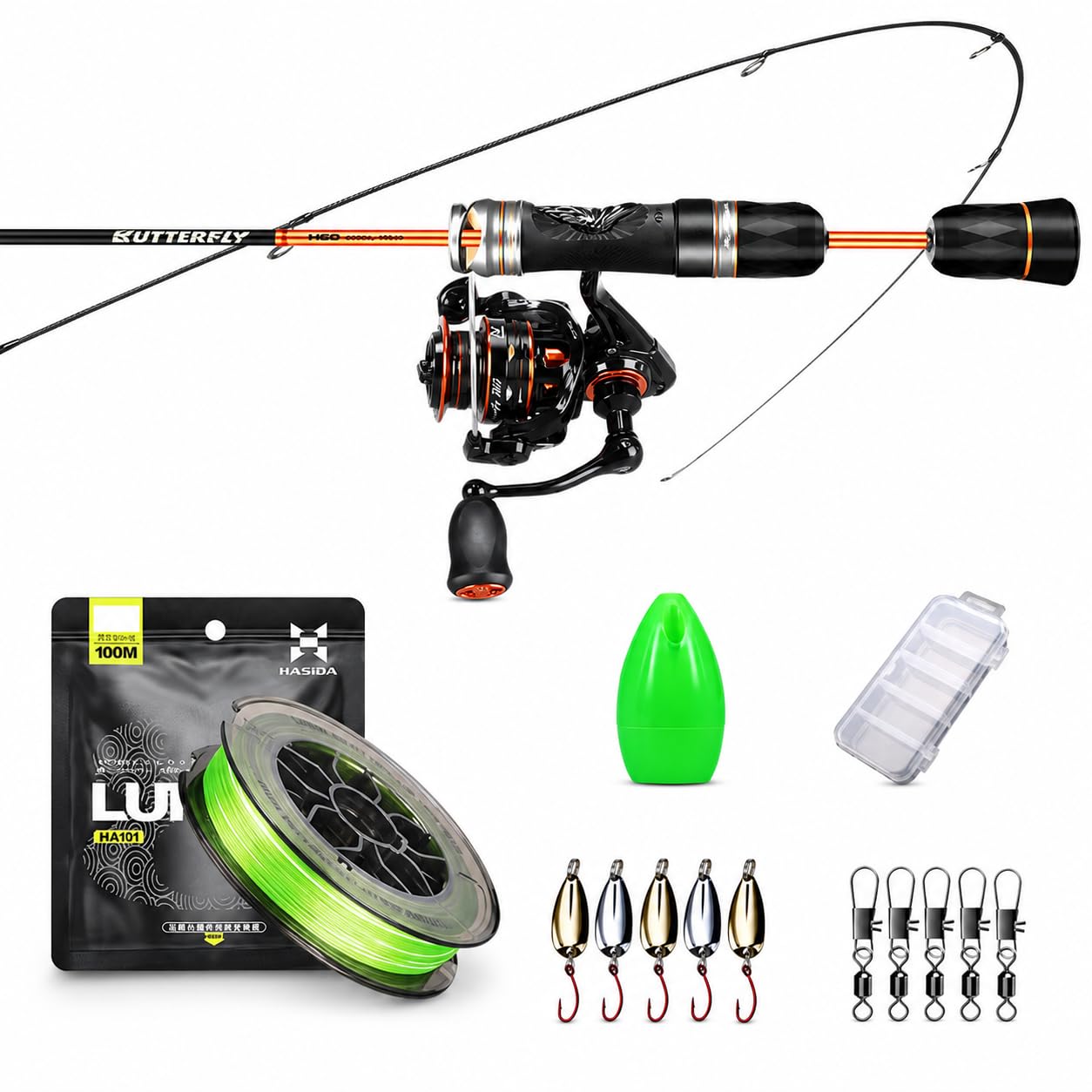 Set Caña Pesca Señuelos y Carrete, Size to 1