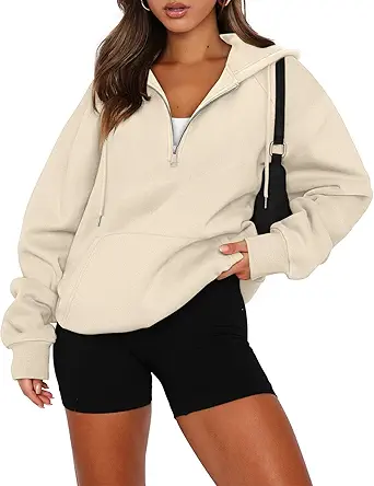 onlypuff Women Half Zipper Pullover Sweatshirt Long Sleeve Hoodies Kangaroo Pocket Fleece Basic Sweater