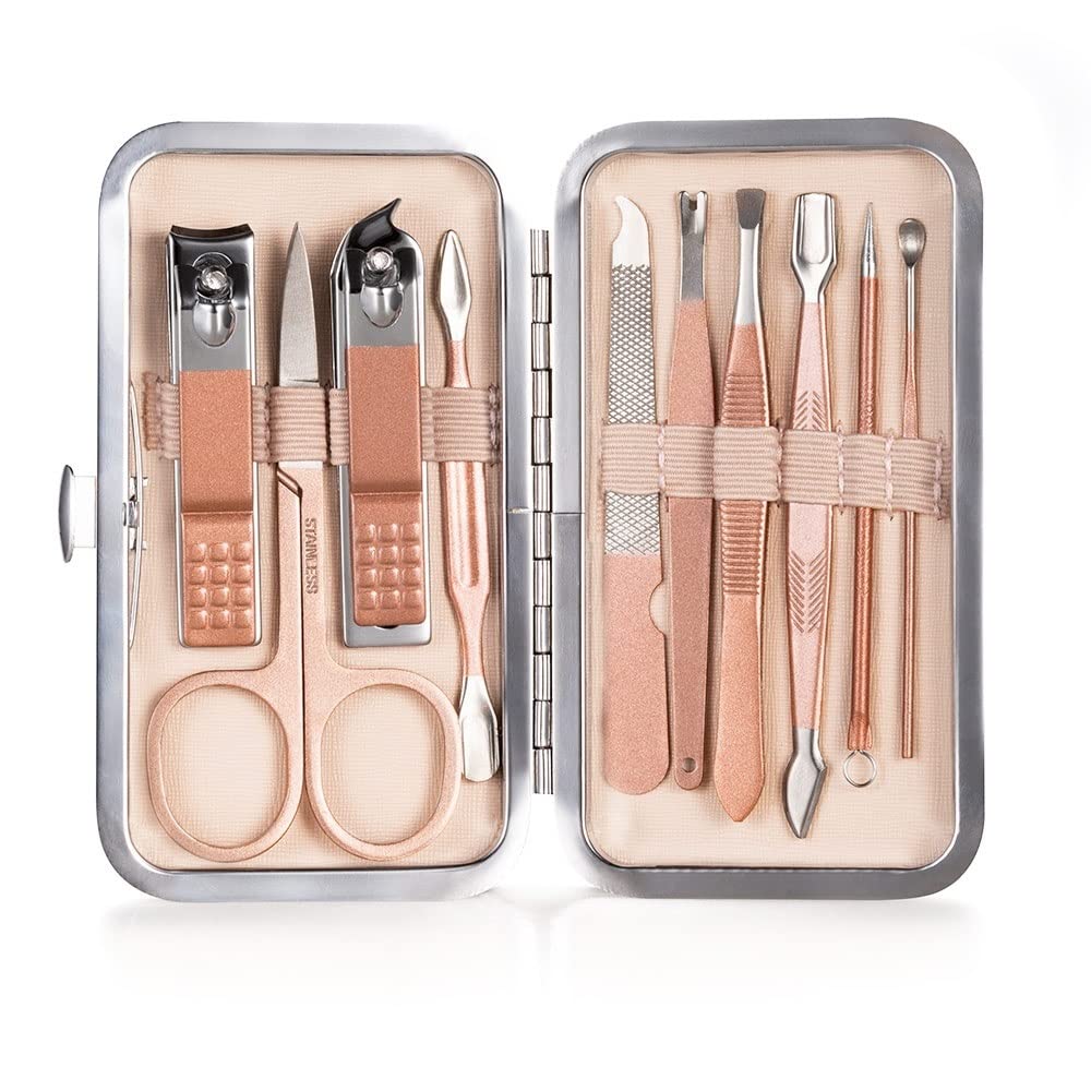 Ciseaux de pédicure en acier inoxydable rose | Kit manucure 10 pièces durable