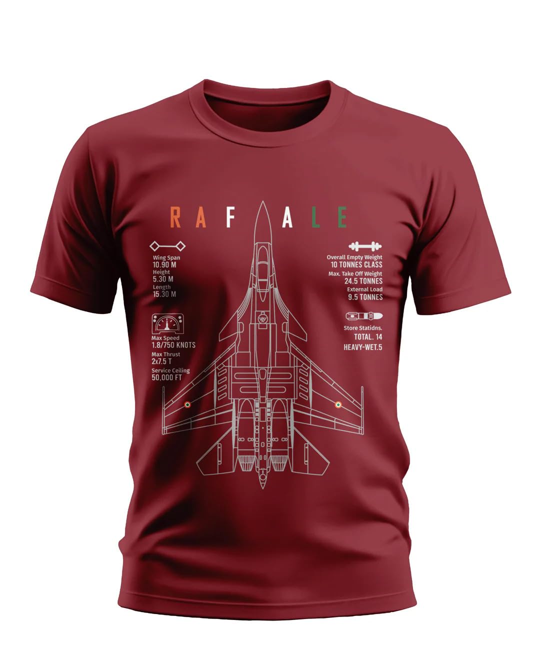 warriorworld Men’s Round Neck Cotton T-Shirt with Rafale Fighter Jet Blueprint – Aircraft Engineering Graphic Tee | Aviation Design Casual Wear-picture-31