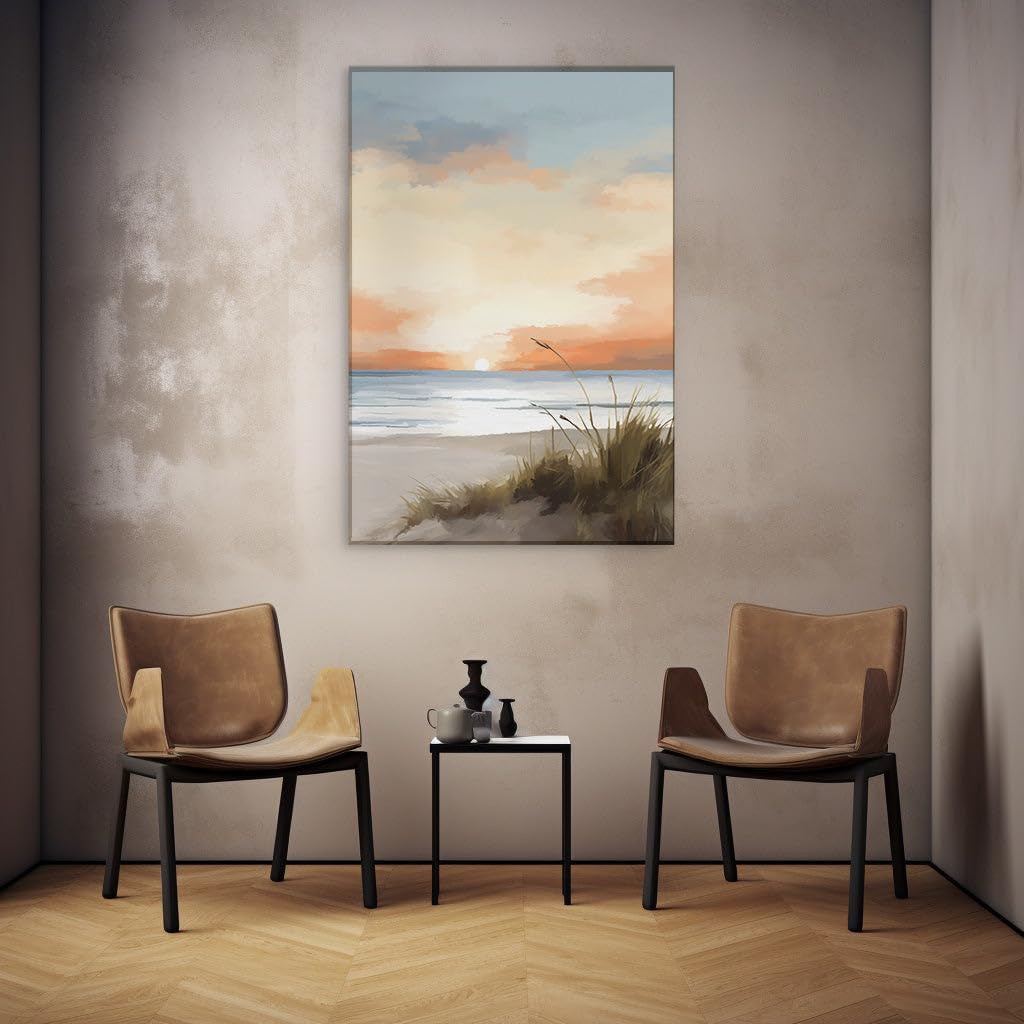 Canvas for Living room. Sunset Serenity on the Shoreline - A Digital Display of Tranquil Hues, 27 x 18 inch Canvas Wall Art - Contemporary Masterpieces - Modern Home Decor - 69x46 cm (27x18 inch)