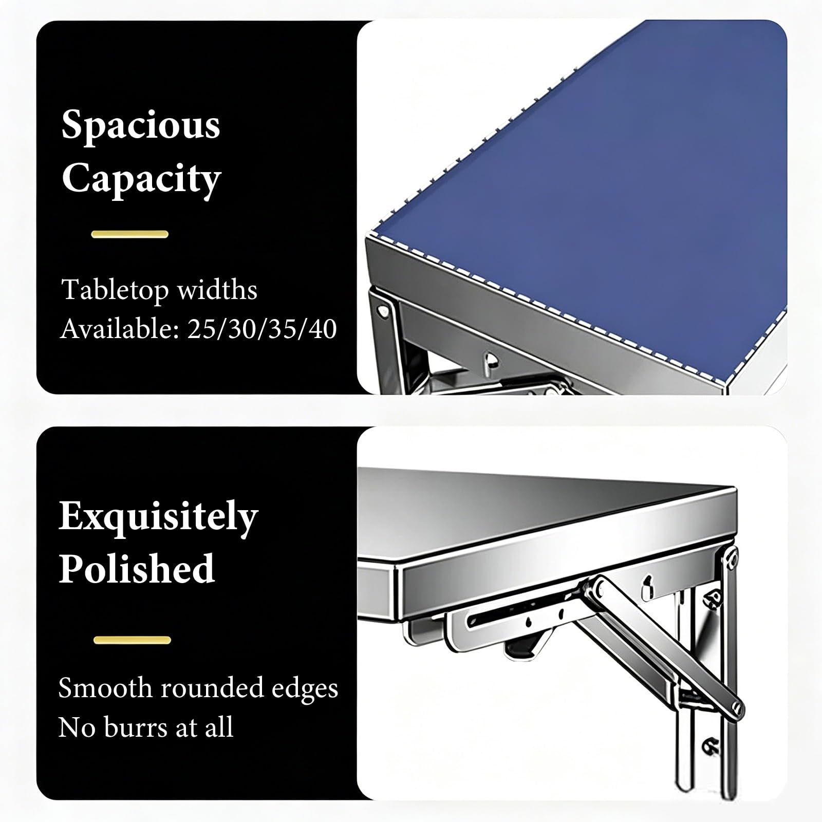 Mesa Plegable Pared con 2 Soportes Escritorio Plegable Pared Acero Inoxidable 304 (Espesor de 0,5mm) Capacidad de Carga de 40kg Mesa Abatible para Cocina Balcón Baño(60x40cm/23.6x15.7in)