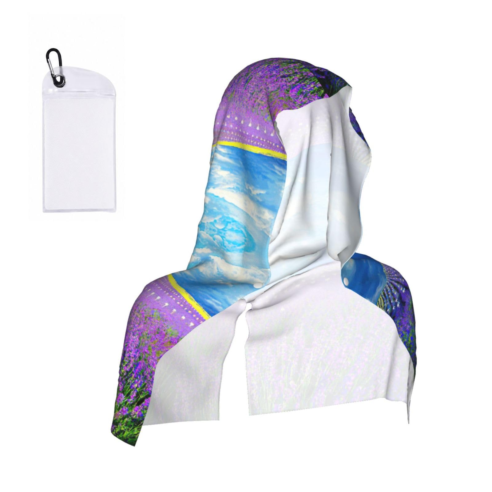 Yqxwjl Unisex Black Lavender Print Unsex Cooling Hoodie Towel, Cools Instantly When Wet Sun Protection For Sports Fitness Gym