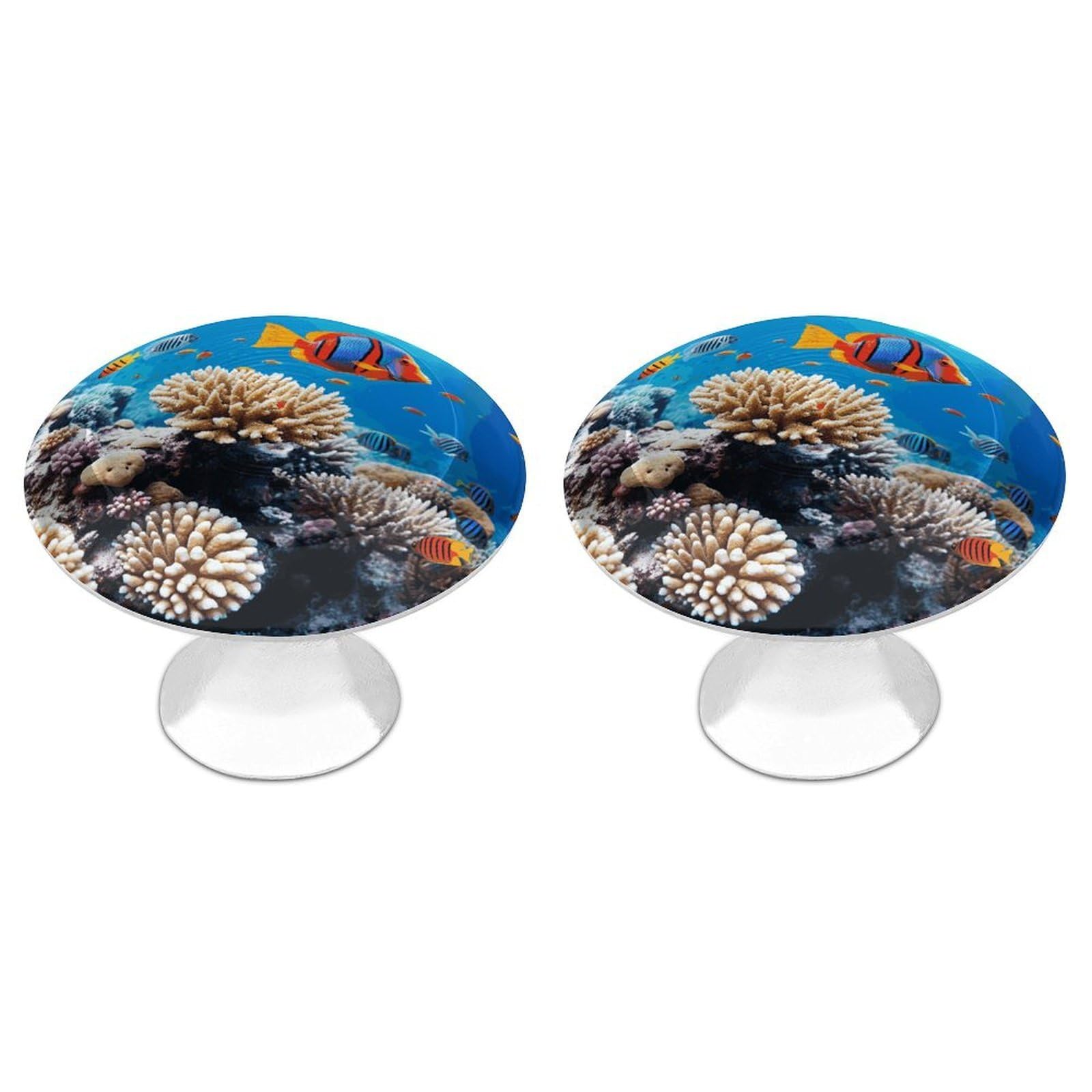 FekiLoot Ocean Tropical Fish Coral Cabinet Knobs Personality Stainless Steel Round Drawer Handles Circle Modern Cabinet Handles Drawer Knobs for Kitchen Dresser Bathroom Cupboard Furniture