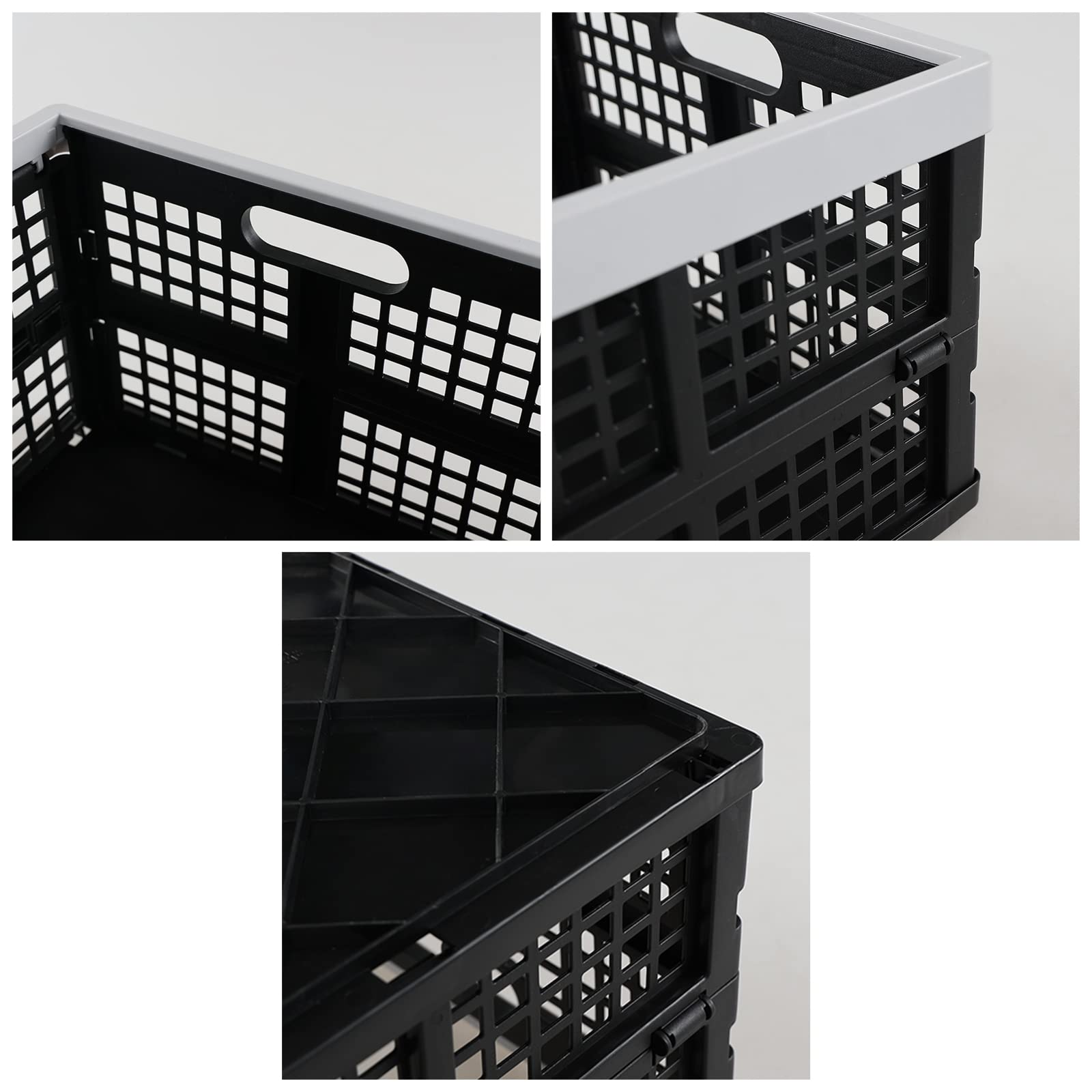 Set di 3 cesti pieghevoli impilabili da 30 l, cassette pieghevoli in plastica