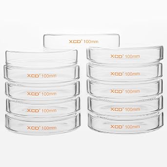 XCD Petri Dishes with Clear Lid, 10-Pack 100x20mm Borosilicate Glass for General Lab Use & Sample Observation