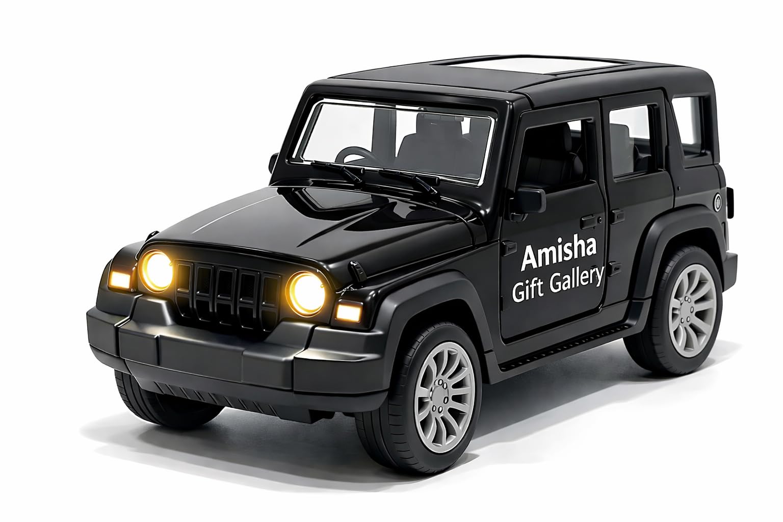 Thar Roxx 1:32 Scale Die-Cast Metal Pull Back Toy Car with Openable Doors Lights & Music | Alloy 4x4 SUV Model Vehicle Toy for Kids Boys Girls Age 2+ | Collectible Mini Car Gift Black