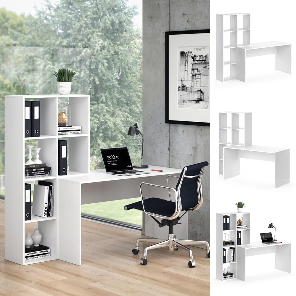Vicco Scrivania con ripiani Mara, Bianco, 166.8 x 59 cm