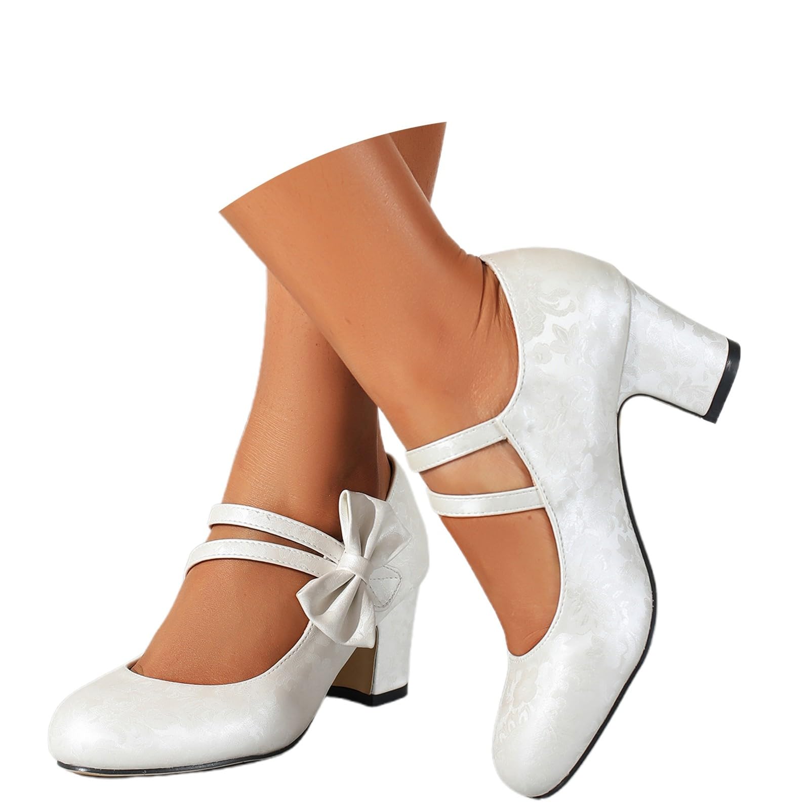 Scarpe Donna Punta Rotonda Fiore Tacco Grosso Vintage | Décolleté retrò con motivo floreale, scarpe eleganti comode stile bavarese per festa, cerimonia e uso quotidiano