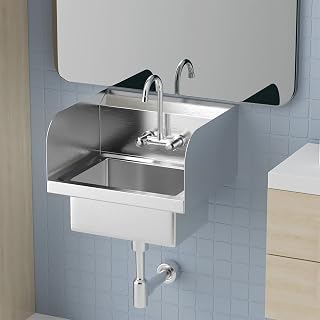 Bonnlo Upgraded Commercial Hand Wash Stainless Steel Prep/Bar Sink with Side Splash Guard - Wall Mount Utility Sink Hand Washing Basin with Faucet for Commercial Restaurant RV Kitchen