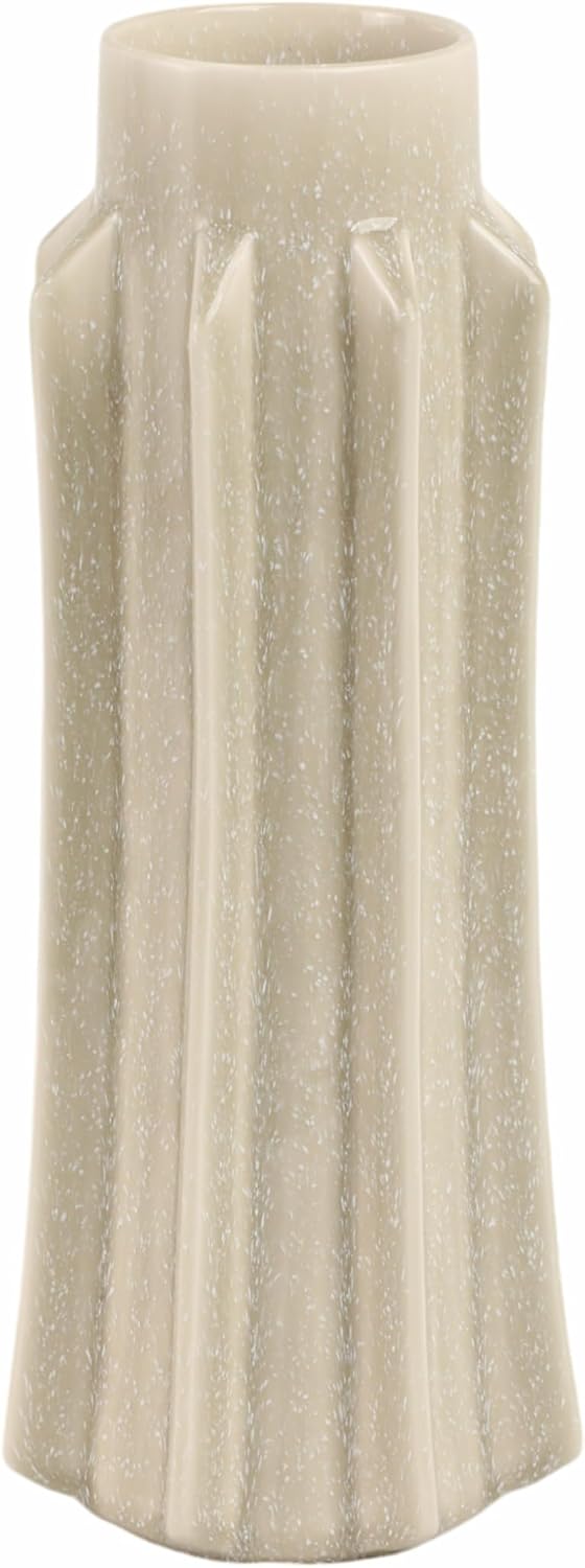 Refined Faceted Vase for Living Room Decor - Sculptural Home Display Accent with Vertical Panel Detailing - Decorative Flower Vase for Room, Bedroom, House, Office, and Table - 14", Taupe