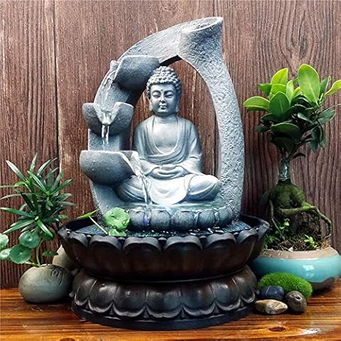 11.8in Buddha Tabletop Waterfall Fountain Fengshui Meditation Relaxing Indoor Decoration, Waterfall Kit with Circular Water Flow for Home, Office, Bedroom Decoration (Grey 1) Cover