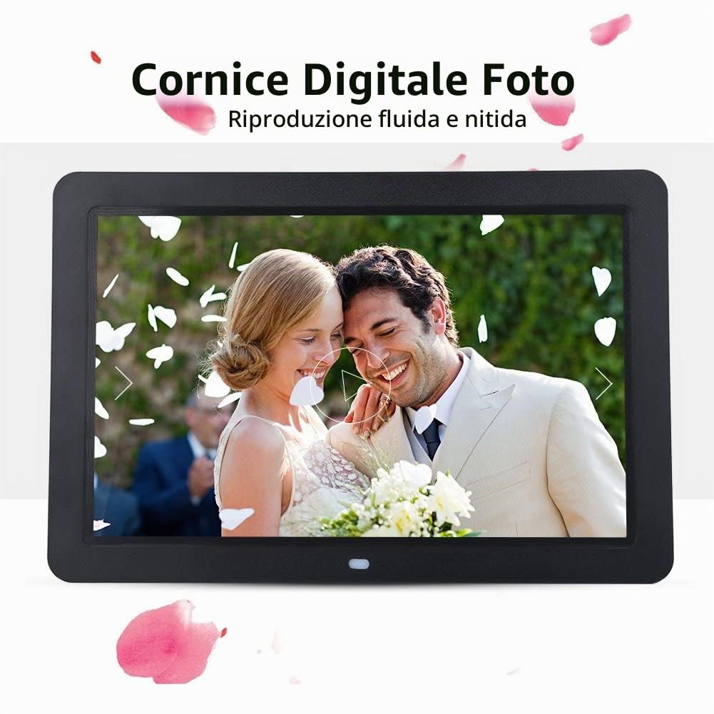 12 pollici Cornice per foto digitale,LED 1280X800 HD portafoto digitale Cornice elettronica intelligente con più lingue con telecomando,orologio con staffa da tavolo/Musica/Video/Lettore audio