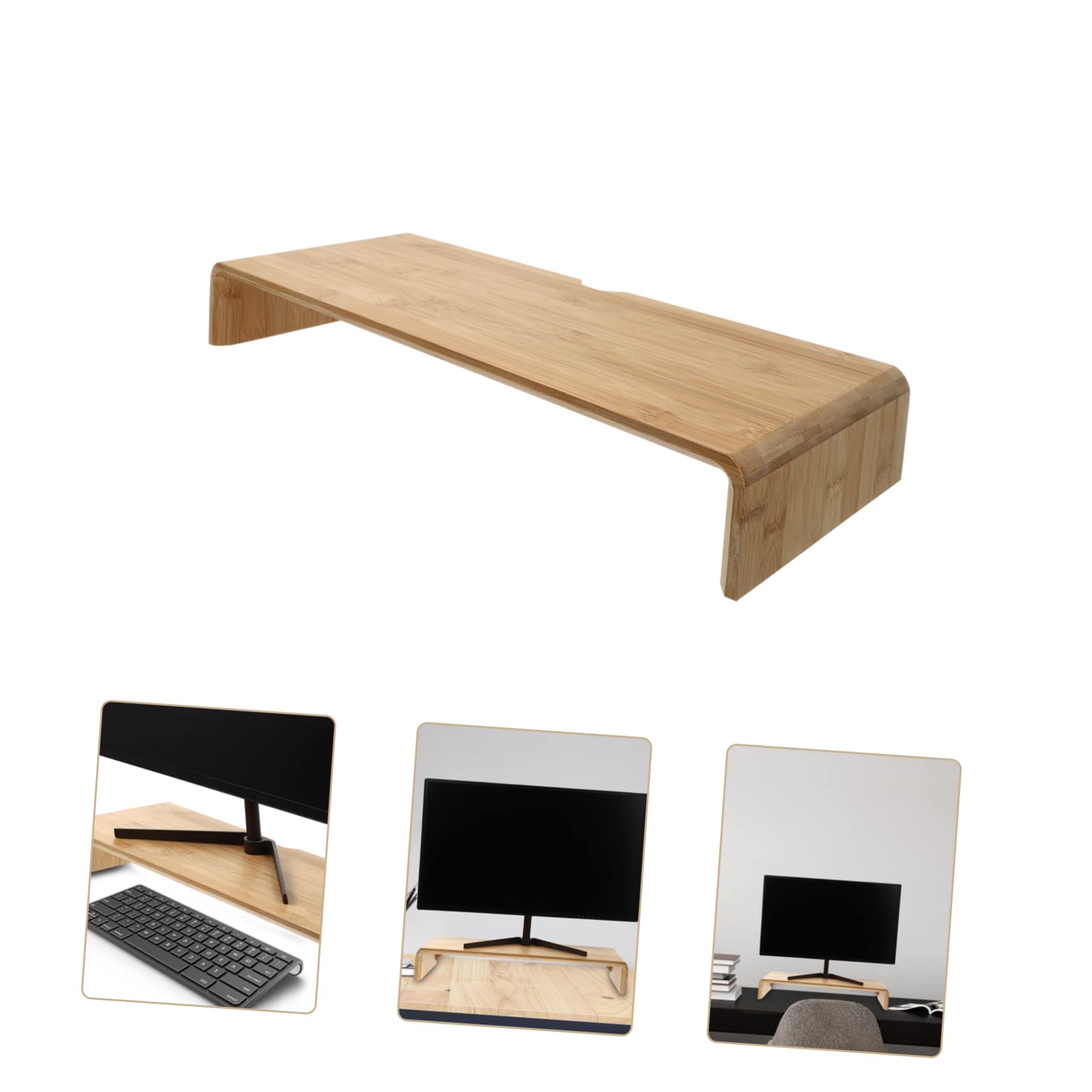 Supporto Alza Monitor in bambù Naturale Organizer Scrivania Semplice e Pratico per Computer Scolastico e Ufficio Mobile Portaoggetti
