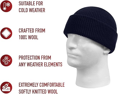 Vista 11 de Rothco Gorra de reloj de lana fabricada en Estados Unidos, protección para todo tipo de clima y gorro de estilo clásico Negro