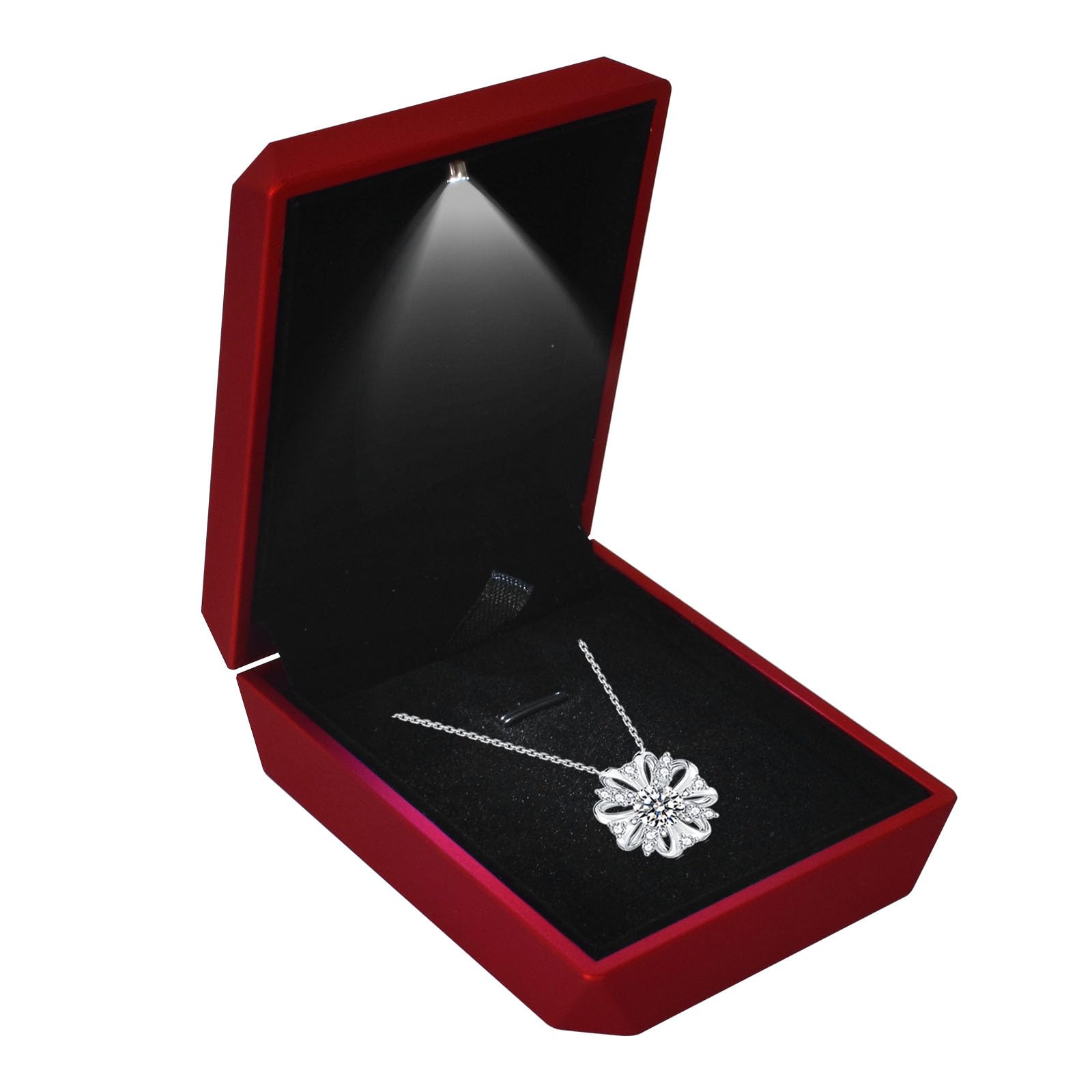 Jewelry Box, LED Lighted Pendant Box, Necklace Bracelet Rings Pendant Storage Gift Case, Light Up Pendant Case, for Wedding Proposal, Engagement Valentine's Day Favors Charms, 7*9*3.3cm, Red-a