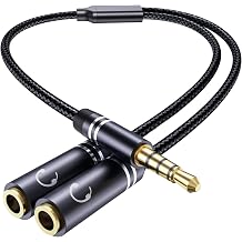 3.5mm Headphone Splitter, 36cm/14" Hi-Fi Sound Extension Cable Audio Stereo Y Splitter, 3.5mm Male to 2 Female TRRS - 4 Poles, Nylon Braided Aux Cable Compatible with PS4, Switch and More