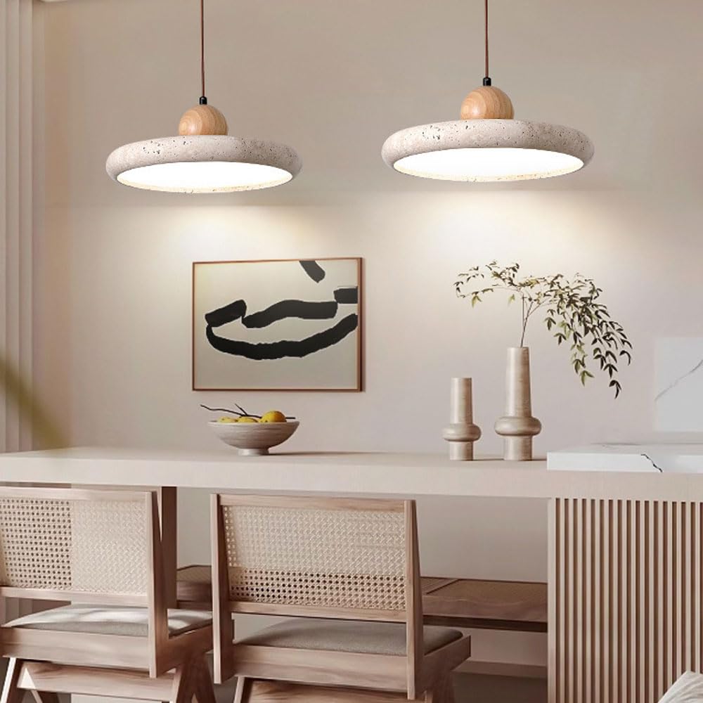 Grande Suspension en Pierre Naturelle réglable Bol en travertin français Lampe Suspendue pour Chambre Salon Wabi Sabi luminaire 28W LED Moderne scandinave Cuisine Suspension