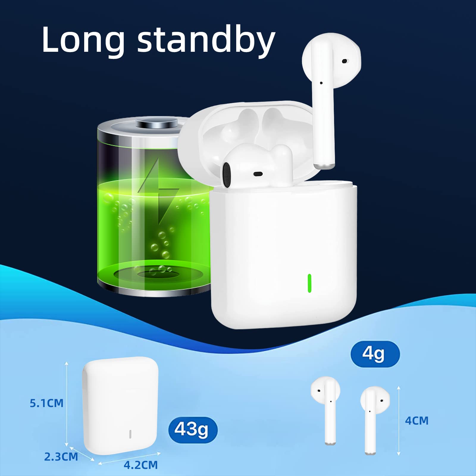 Cuffie Bluetooth, Cuffie Wireless con Microfono, In Ear Auricolari Bluetooth Riduzione del Rumore, IPX7 Impermeabili con HiFi Stereo Cuffiette, 35 Ore di Riproduzione con Controllo Touch, Bianco