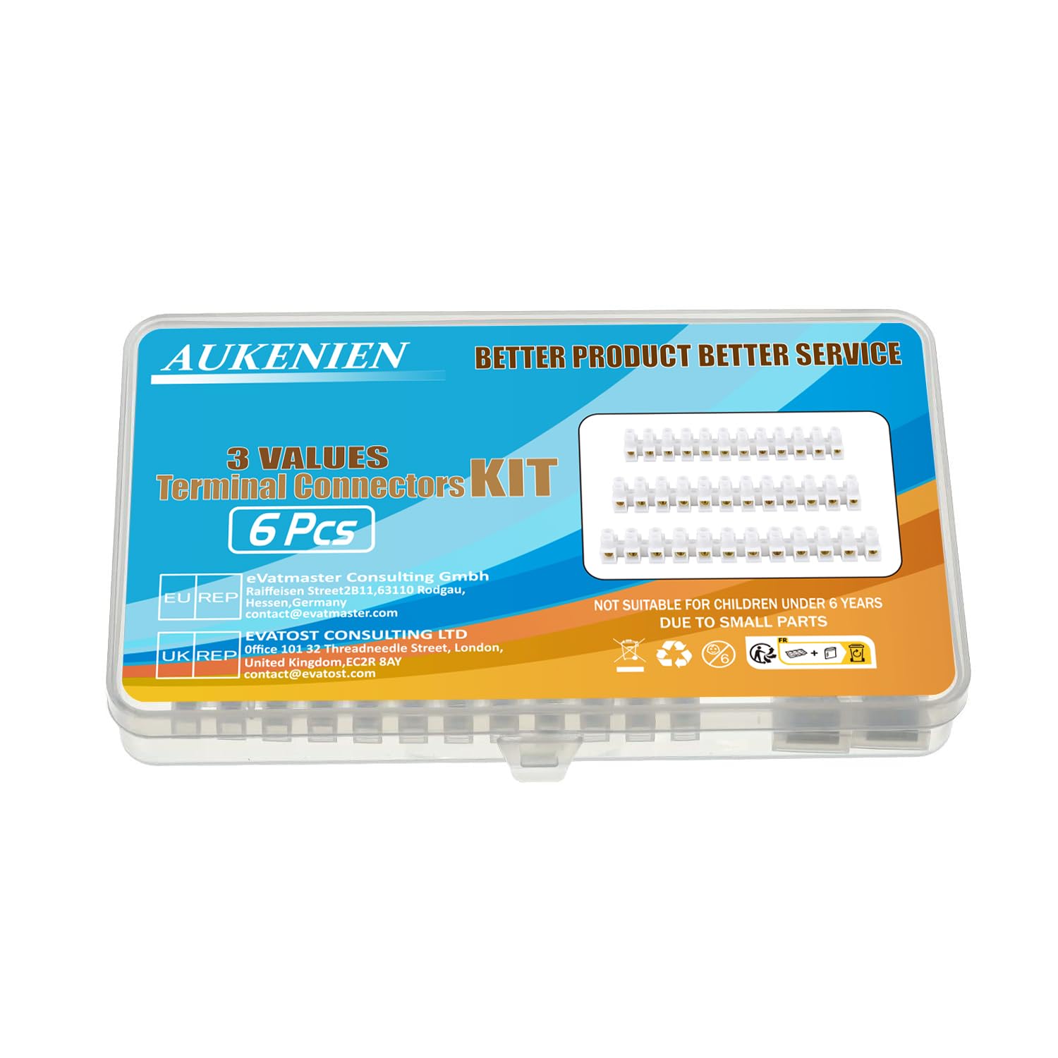 AUKENIEN Clemas Electricas 3 Valores 6 Piezas 3A 5A 10A Regletas Cables Electricos Conexion 3 5 10 Amp Doble Fila Bloques de Terminales