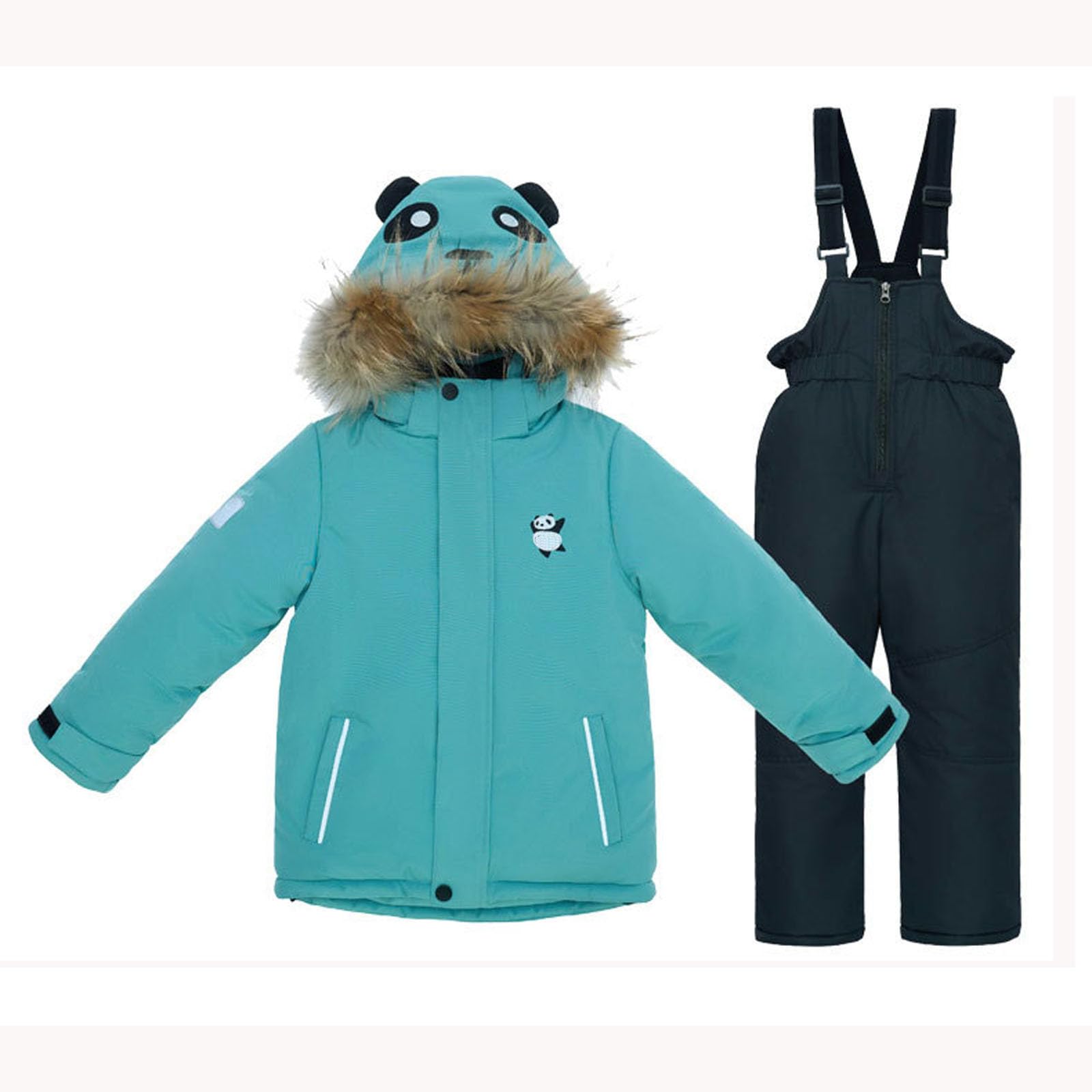 Generisch Traje de invierno para deportes de invierno con peto, resistente al viento, cálido, impermeable, traje de nieve para niños y niñas, ropa de juego para exteriores (verde, 4-5 años)