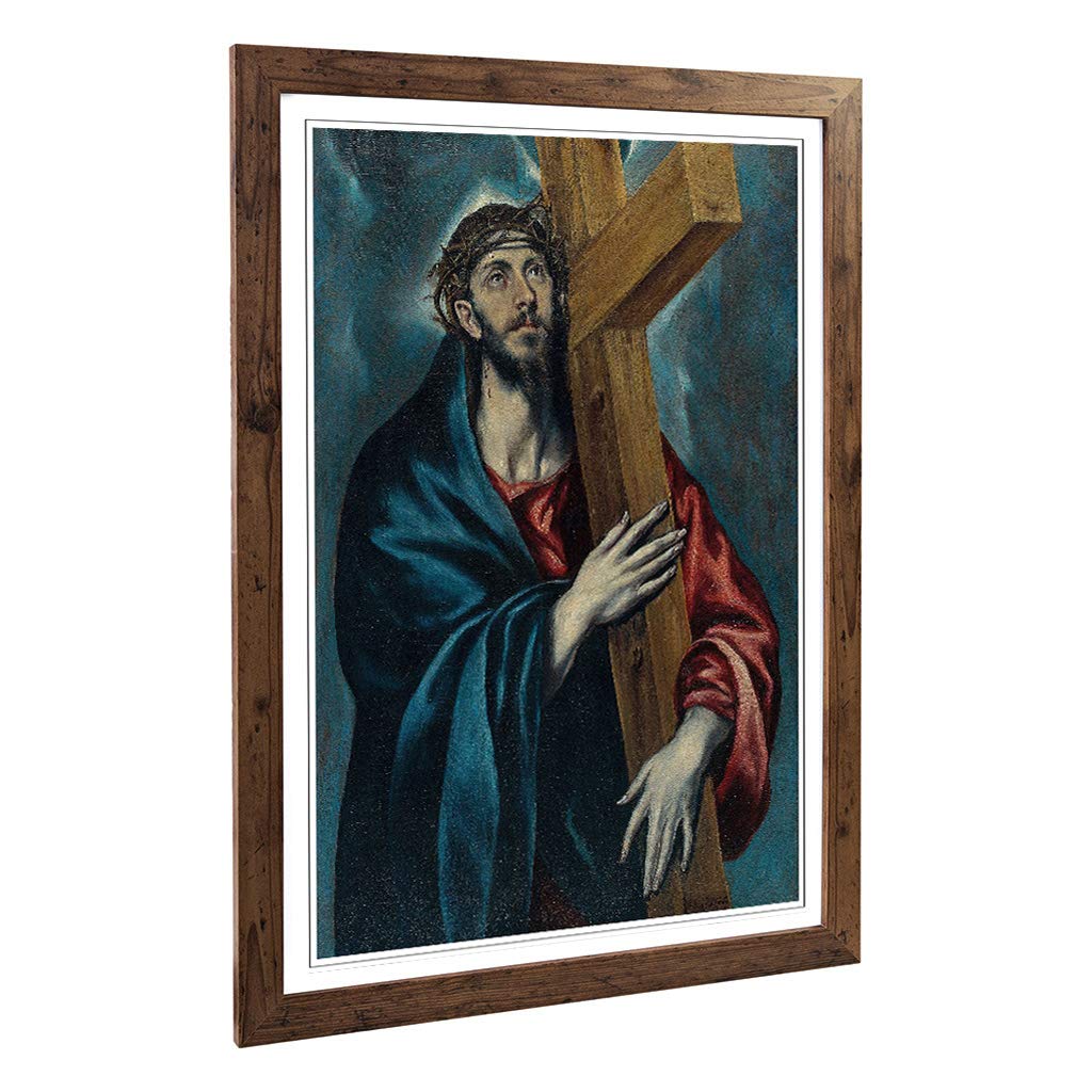 Big Box Art Framed Print of El Greco Christ Carrying The Cross Design | Wall Art Picture | Home Decor for Kitchen, Living Room, Bedroom, Hallway, Walnut, A2 / 24.5x18 Inch / 62x45cm