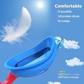 ZABERT 2 Pack Kids Swim Goggles, Swimming Goggles for Kids Girls Boys Toddler Youth Junior Jr Childrens Child Little Baby Age 3 4 5 6 7 8 9 10 11 12 Years Anti Fog Clear Rainbow Blue Red