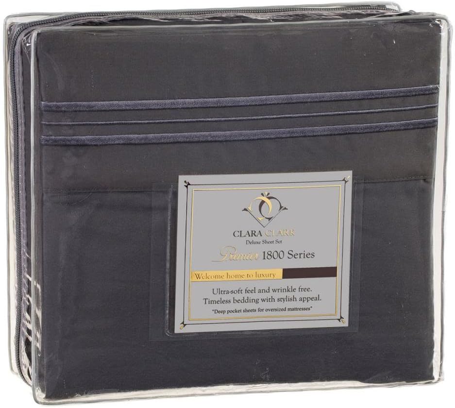 Clara Clark A Premier 1800 Collection 6-Piece Bed Sheet Set with Extra Pillowcases, Queen, Charcoal Stone Gray