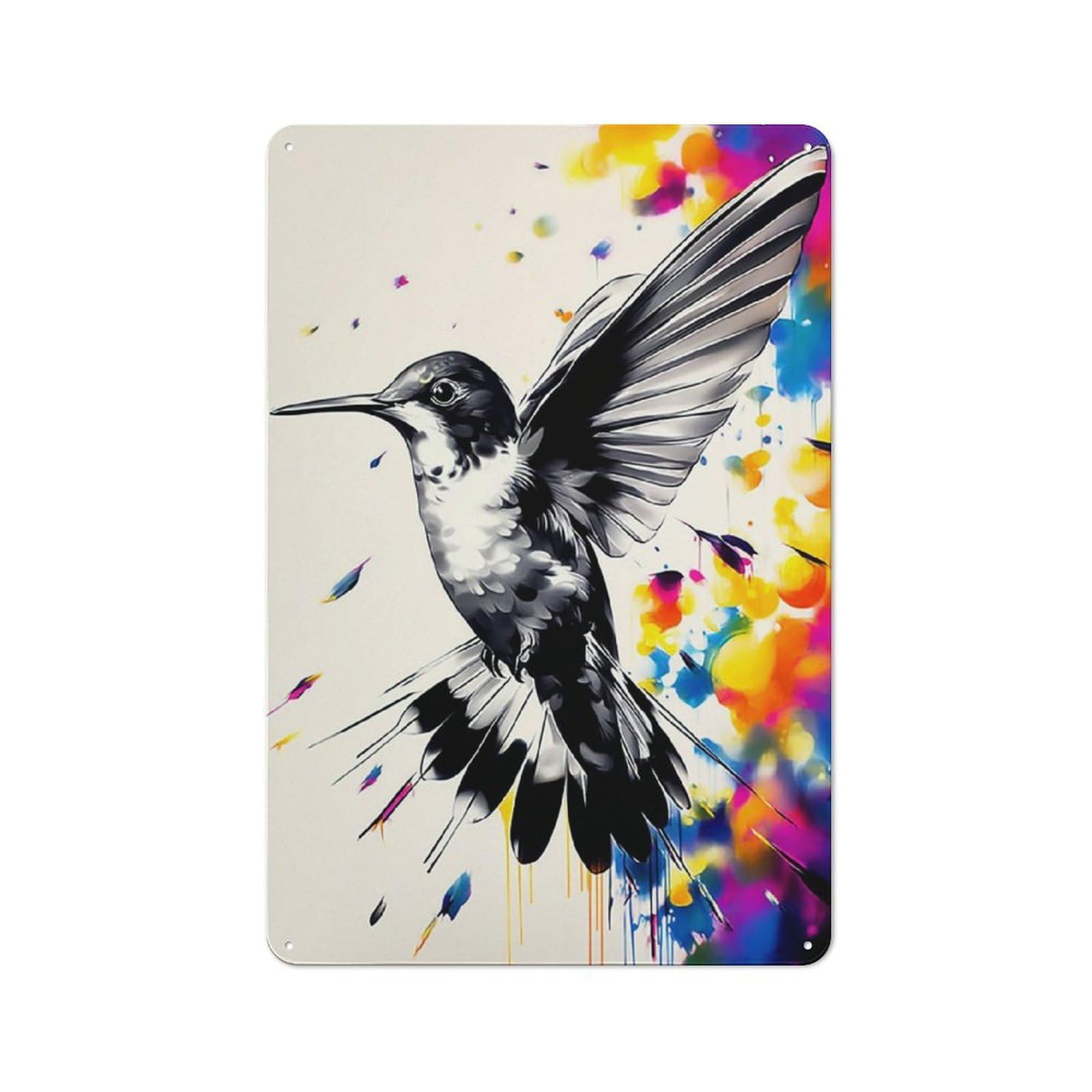Junmoney Colorful Hummingbird Flight Art Metal Wall Plaque 30X20cm, Classic Retro Room Decor For Bedroom, Office, Home Bar Or Dining Room