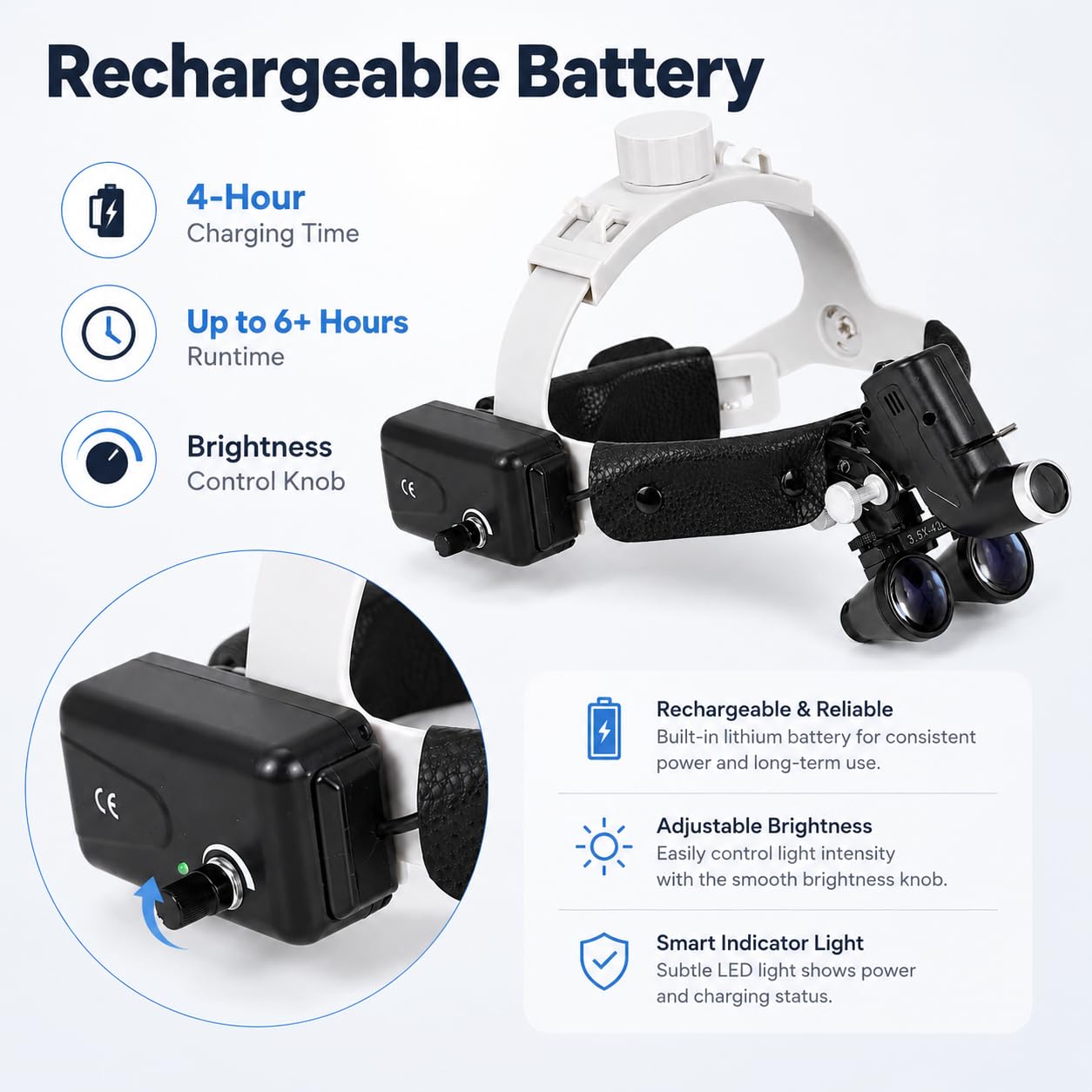 Occhiali da lente d'ingrandimento a LED, 5 W, con lampada frontale, 220 V, medici, dentali, chirurgici, lente d'ingrandimento regolabile con luce, per laboratorio, odontoiatria, esami