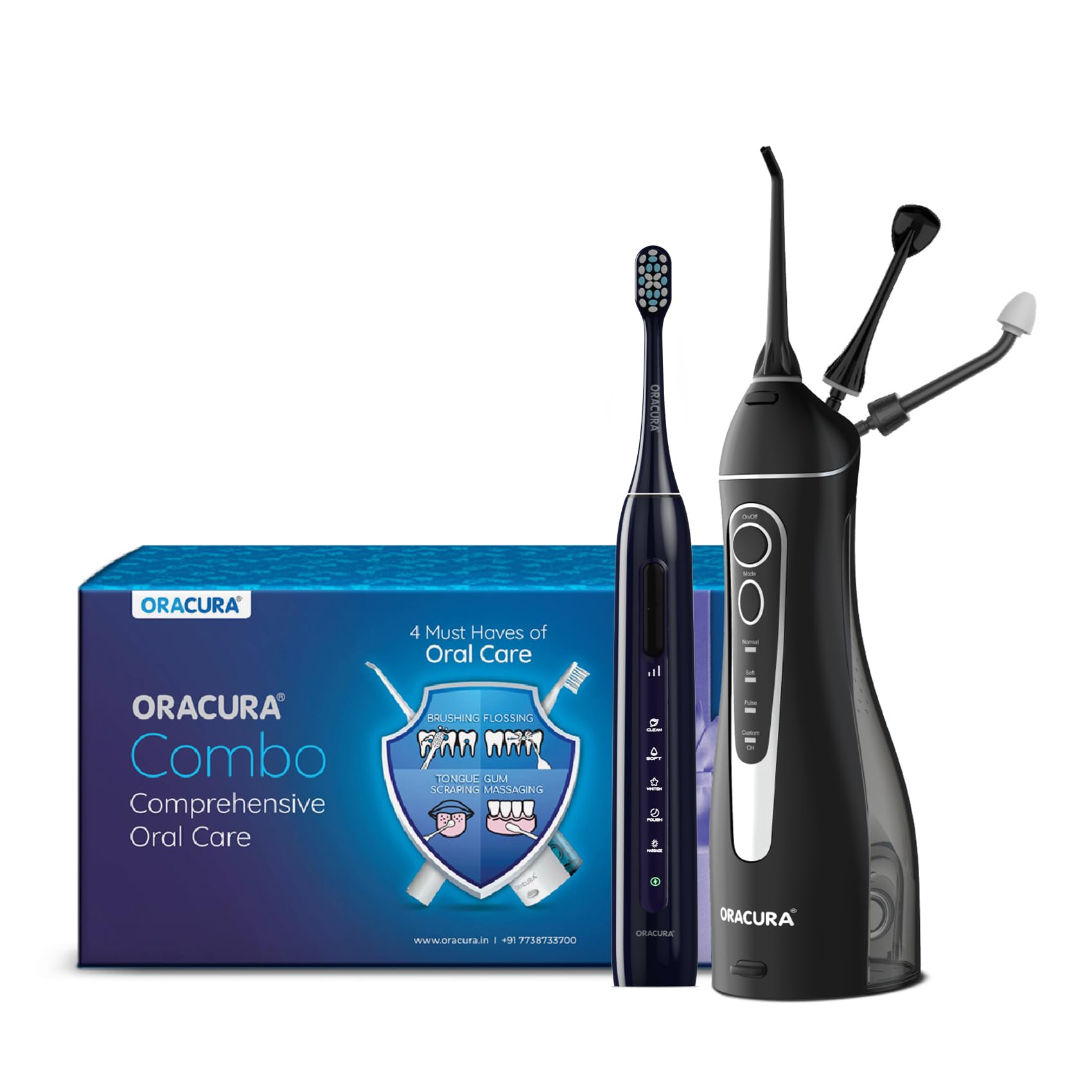ORACURA® Daily Pro Combo OC200 Smart PLUS Water Flosser® Black & SB300 Sonic Smart Electric Rechargeable Toothbrush Grey