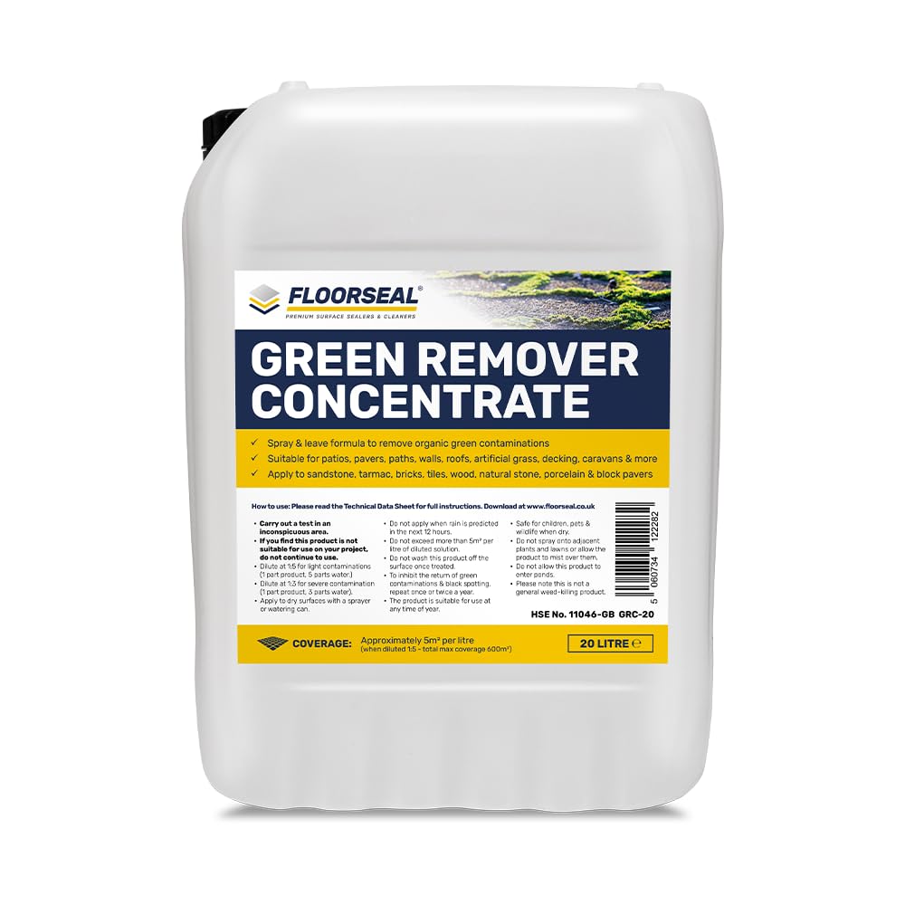 Floorseal Green Remover Concentrate - For Roofs, Walls, Driveways & Patios – Removes Green Organic Matter, Algae, Mould & More (Formerly Moss Remover Plus) (20 Litre)