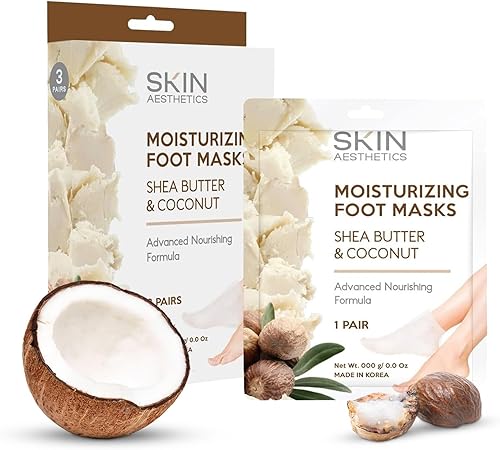 Calcetines hidratantes de manteca de karité y coco para pies - Hidratan los pies cansados, secos y agrietados, mascarilla hidratante exfoliante para