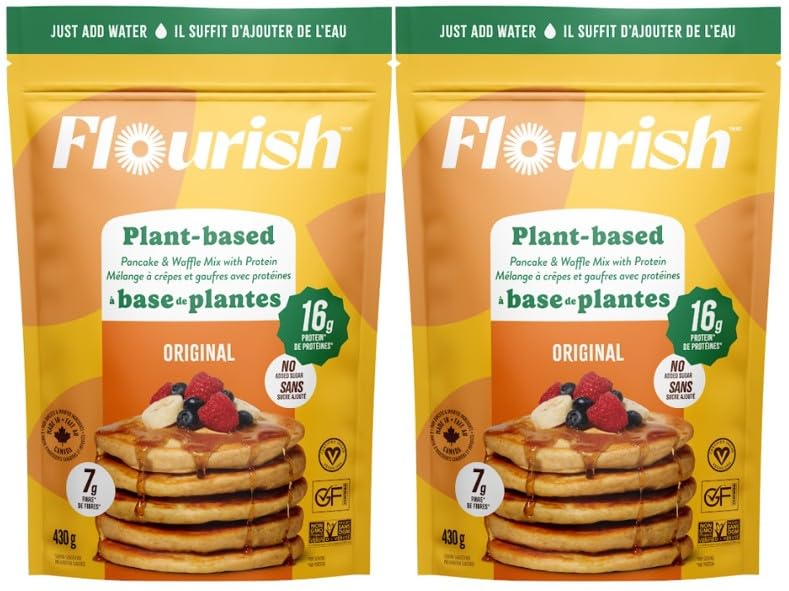 Plant-Based Protein Pancake & Waffle Mix, Gluten-Free, Dairy-Free, Nut-Free, Soy-Free, Vegan, Non-GMO, All-Natural Superfood, High Protein & Fiber, Just Add Water - Original, 430 g (2 Pack)