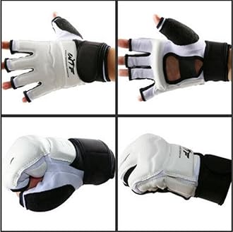 Rungear Taekwondo Training Boxing Gloves, WTF Approved Martial Arts Muay Thai TKD Punching Bag Mitts MMA Sparring Karate Gloves for Men Women Kids (White, X-Small)