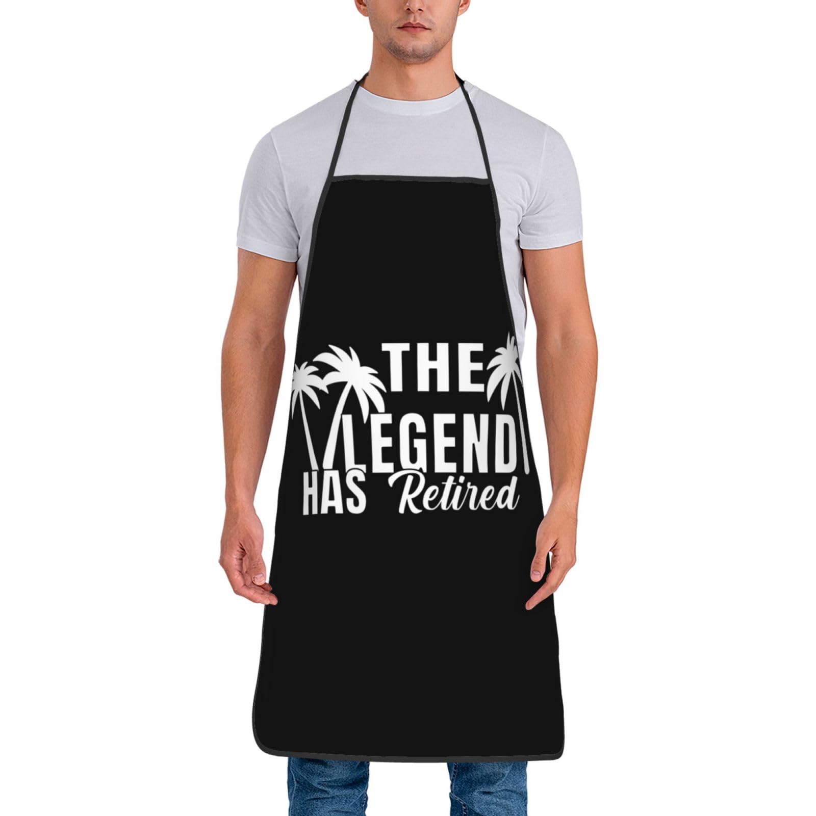 Oudrspo Unisex Retirement The Legend Has Retired Porto Rico Flag And America Flag Women Men Aprons Waterproof Adjustable Cooking Aprons For Kitchen Gardening Cooking