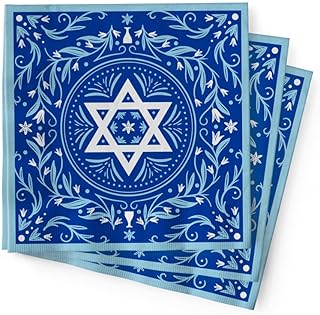 LA MAGA 50PCS Hanukkah Paper Napkins – Star of David Design, 3-Ply Disposable Chanukah Dinner & Cocktail Napkins for Jewish Holidays, Hanukkah Party Supplies & Tableware
