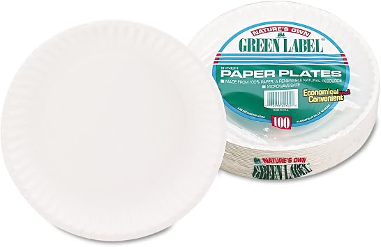 AJM Packaging PP9GREWH White Paper Plates, 9-Inch Diameter, 100/Bag, 10 Bags/Carton
