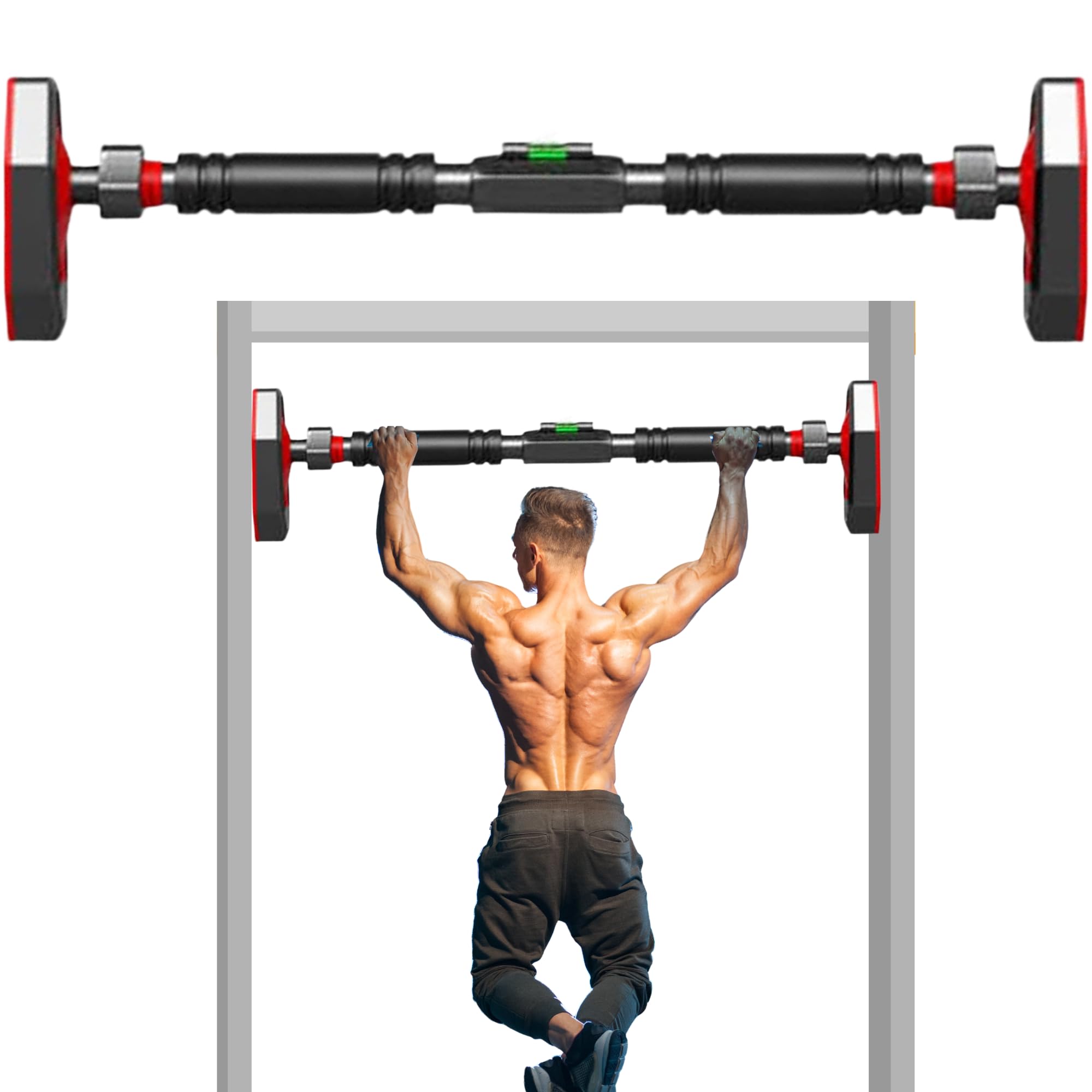 BixBite Pull Up Bar Doorway Exercise for Strength Training with Adjustable Width, No Screws, Safe Locking Mechanism, Max Load 450 lbs, Home Gym Exercise Fitness (65cm small length, 110cm full length).