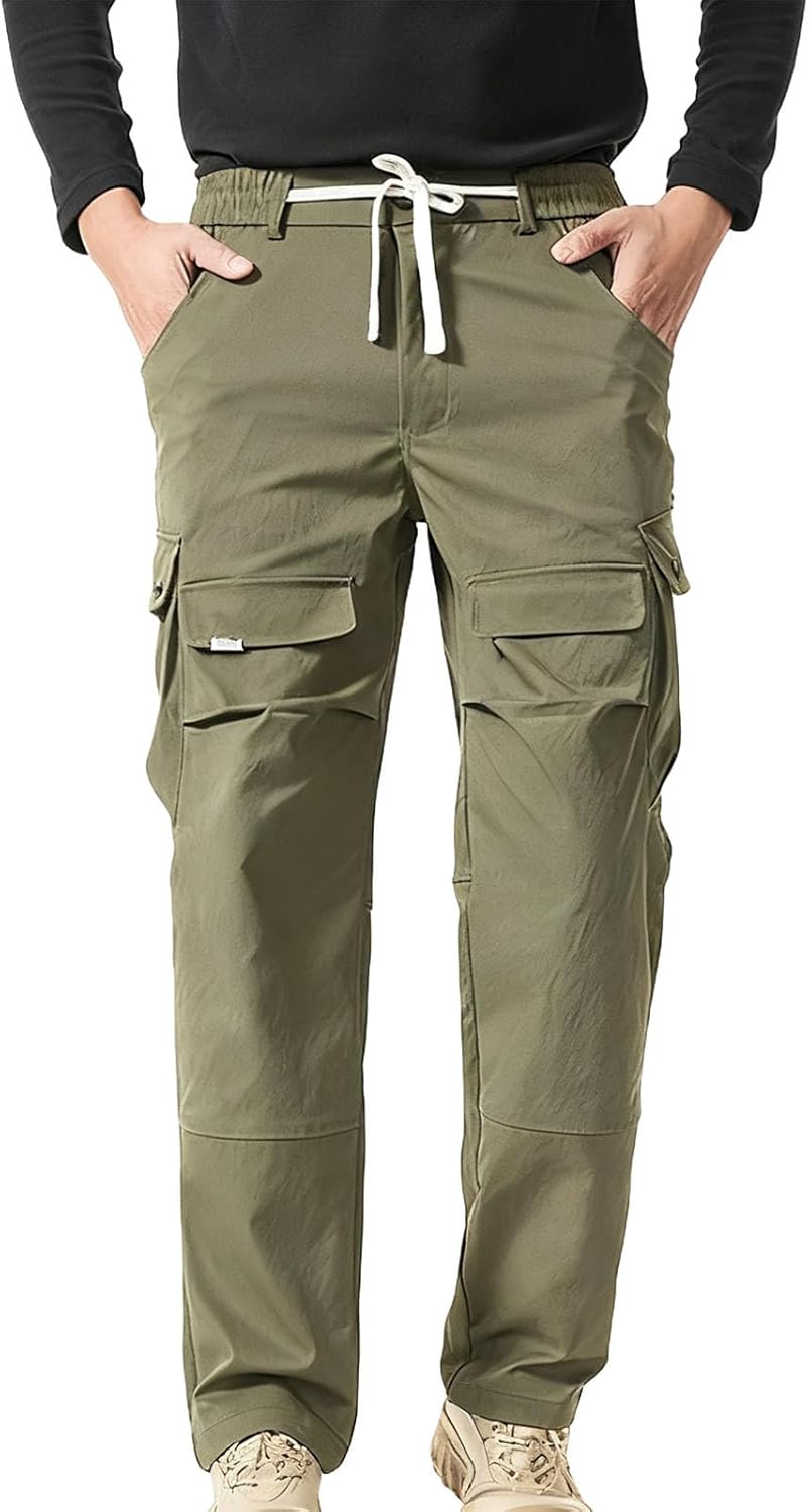 Men's Outdoor Cargo Pants Baggy Open Bottom Straight Leg Pants Hiking Joggers Casual Workout Drawstring Trousers