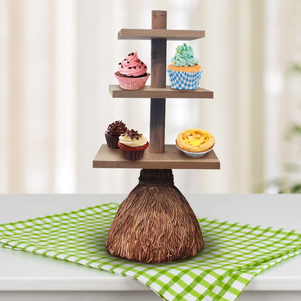 Alzata per cupcake a 3 livelli, per dessert, cupcake, vassoio in legno, per snack, dessert, frutta, supporto per alimenti, supporto per torte, decorazione di Halloween, forniture per Halloween
