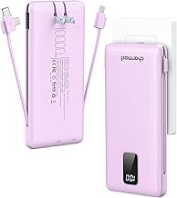 Charmast Cargador portátil con cables integrados y enchufe de pared, banco de energía portátil de 10000 mAh, batería externa esencial de viaje compatible con iPhone 16/15/14/13, Samsung, iPad, etc