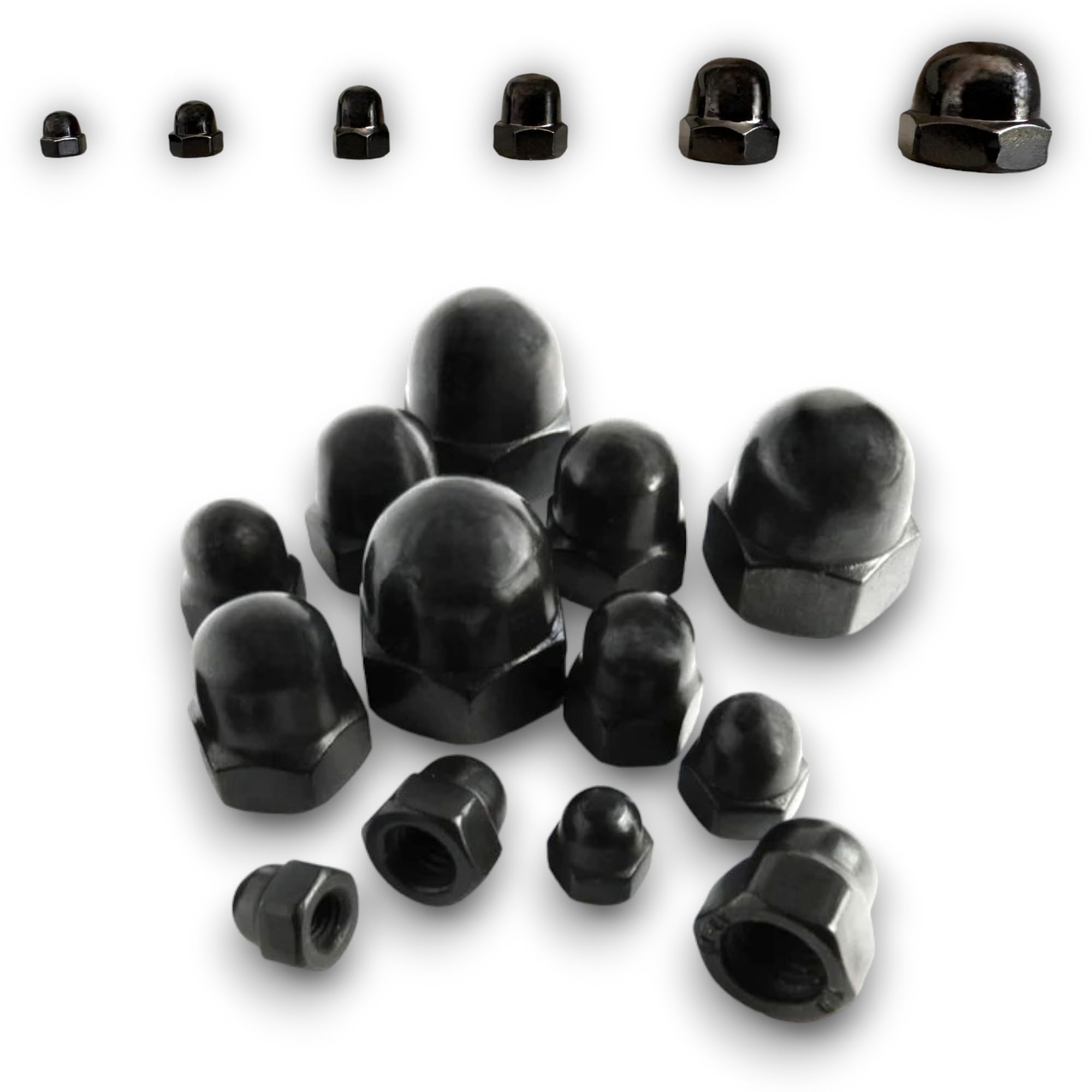Pack of 6 Black Stainless Steel Dome Nuts