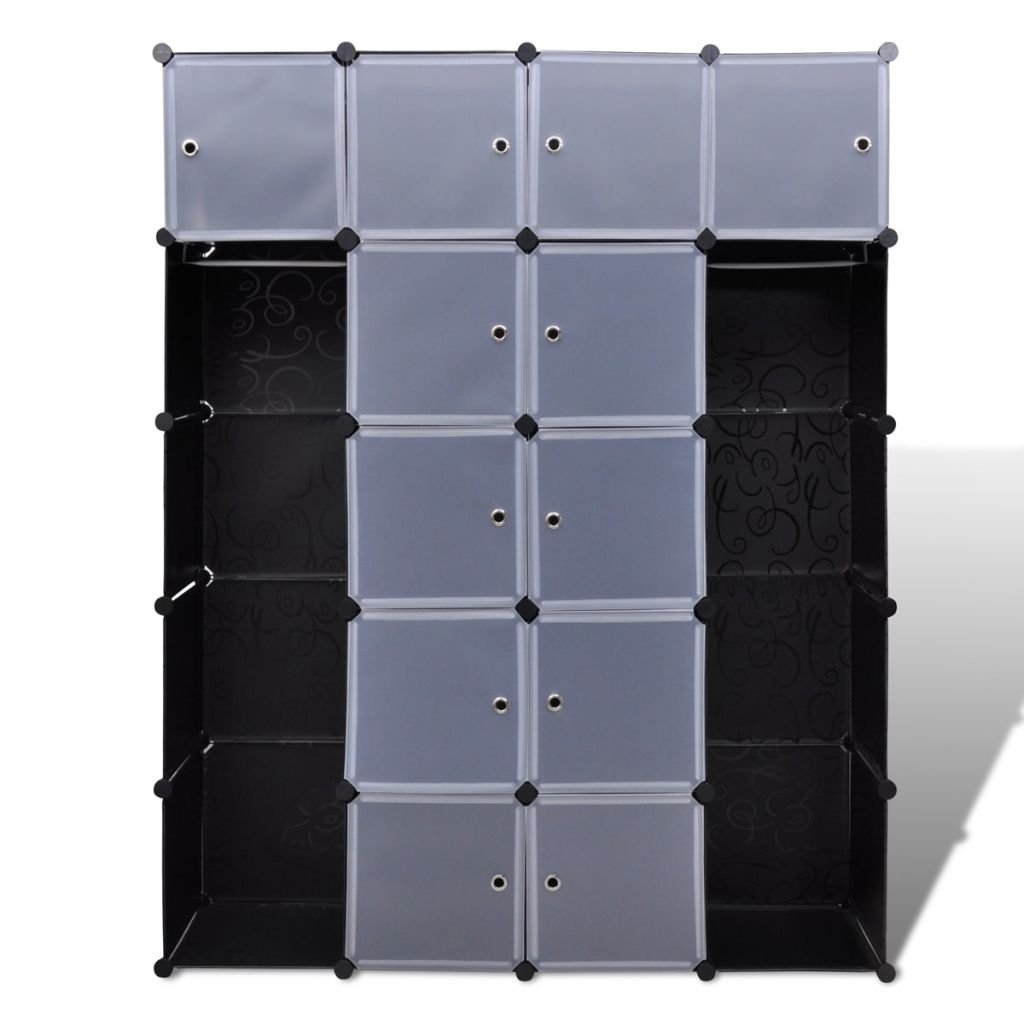 ZEYUAN Armario Modular 14 Compartimentos Negro y Blanco 37x146x180,5cm, Armario Ropero, Estanteria Modular, Estanteria Cubos, Armario Estanteria, Estanterías Almacenamiento
