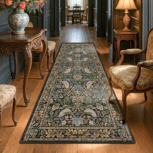 Vintage Runner Rugs for Hallways - 2'6"x8' Wide Kitchen Runners, Entryway Rug, with Flowers and Leaves, Washable Non Slip Low Pile 2'6" x 8' (Runner)