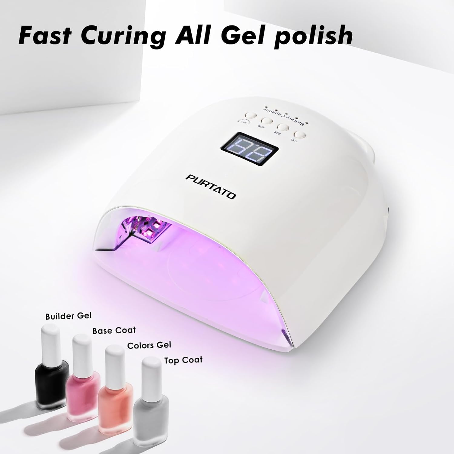 Professional Rechargeable UV LED Nail Lamp with 4 Timer Setting and 18000mAH Long Battery Life Nail Dryer JC22 (White)